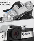 Ergonomic Black Metal Thumb Up Rest Grip For Fujifilm Xt30 Xt20 Xt10 Xt50 Xt30iii Cameras Attaches To Hot Shoe Delivering Awesome Stability For Comfy One Handed Shooting And Vibration Dampening shown mounted on X-T30 camera, emphasizing hot shoe attachment and stability.