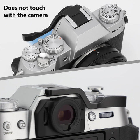 Ergonomic Black Metal Thumb Up Rest Grip For Fujifilm Xt30 Xt20 Xt10 Xt50 Xt30iii Cameras Attaches To Hot Shoe Delivering Awesome Stability For Comfy One Handed Shooting And Vibration Dampening shown mounted on X-T30 camera, emphasizing hot shoe attachment and stability.