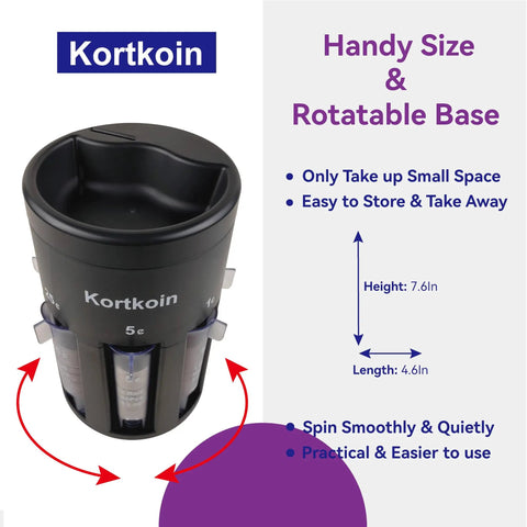 Five In One Automatic Coin Sorter And Counter With Wrappers, compact black design showing handy size and rotatable base