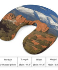 Pikes Peak Colorado Travel Pillow U Shaped Neck Support for Long Haul Flights, image of pillow with mountain design