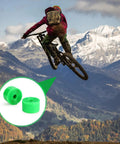 Mountain biker mid-air with inset showing Two Pack Bike Tire Liners For Flat Protection, Bicycle Rim Tape And Rim Strip Protectors.