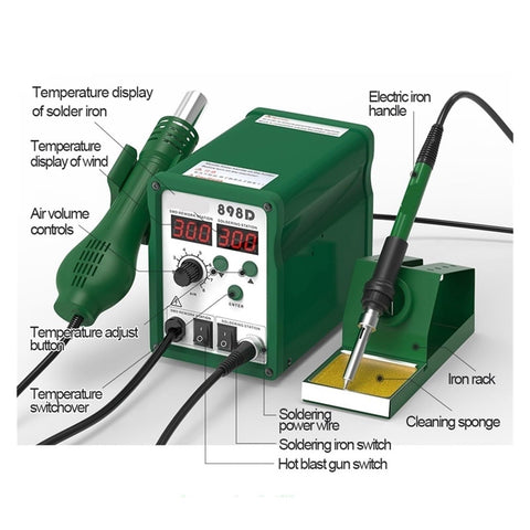 2 In 1 Hot Air Rework Station With LED Display Soldering Iron Lead-Free Desoldering Tool SMD Repair Soldering Combo