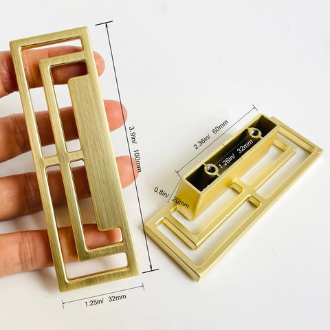 Gold Brushed Copper Finish Cabinet Handles Set Of Six 100mm Long 32mm Wide 20mm Thick Double Hole 32mm Center To Center Zinc Alloy Pulls With Auspicious Chinese Patterns