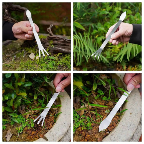 Stainless Steel Three Prong Root Rake For Bonsai Soil Aerator Potted Plant Oxygenator Weed Removal Tool 200mm Silver