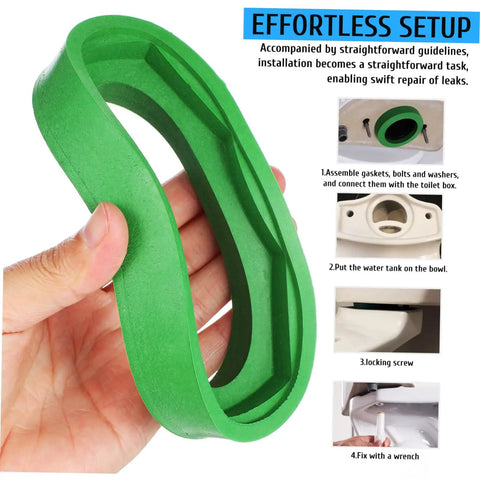 Super Quick Fix For Leaky Toilets: Heavy Duty Tank Gasket And Bolt Kit With Flexible Seal, Easy Install Repair Parts For Standard Bowl Coupling That Truly Seals The Deal Like A Boss. Green rubber toilet tank gasket with bolts for leak repair