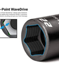 Half Inch Drive Shallow Impact Socket Set Metric 10 To 27 mm 18 Piece Chrome Molybdenum Steel 22 mm socket close-up