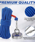 Mytracpro fishing magnet kit: blue 65 ft nylon rope with 800 lb pull magnet and metal carabiner