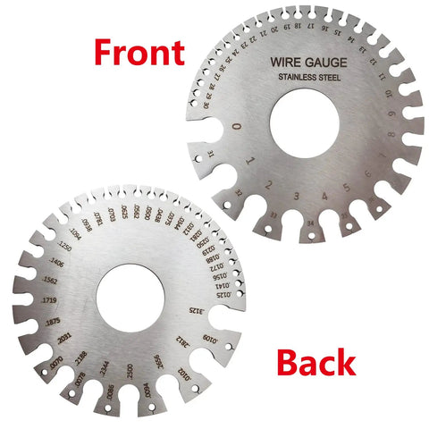 Stainless Steel Round Dual Sided Gauge Kit For Metal Sheets And Wire Thickness Measurement 0 To 36 US Standard front and back view
