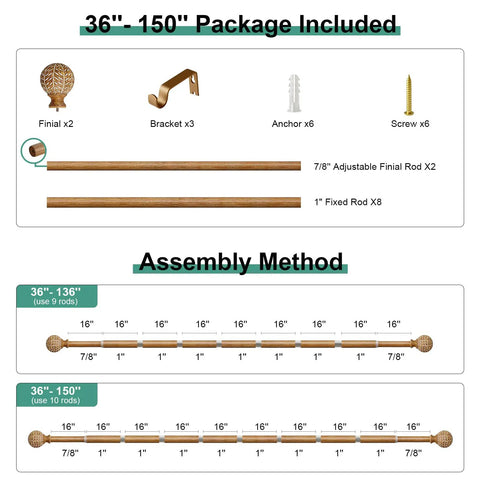 Imitation Wood Grain Ball Curtain Rod Set With Brackets Built Tough 1 Inch Adjustable Drapery Rods For Windows 36 To 150 Inches