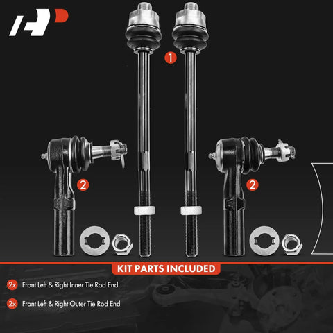 Front Inner And Outer Tie Rod End Kit To Fix Uneven Tire Wear For Chevy Silverado 1500 HD 2001-2010, 2500-3500 2001-2010 Series, Classic And HD Models, Durable Steel Construction, front tie rod parts