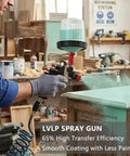 Pro Grade LVLP Spray Gun With Easy Swap 1.3 1.5 1.7 2.0 Mm Tips Plus Ten Disposable Cups Rock Strong Forged Aluminum Body in use