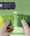 Awesome Dinosaur Race Track Playset With 140 Tracks showing hands connecting tracks and car battery compartment