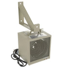 HF5848TC Beefy Garage And Workshop Portable Heater with fan, wall bracket, thermostat, and 30A cordset shown from side