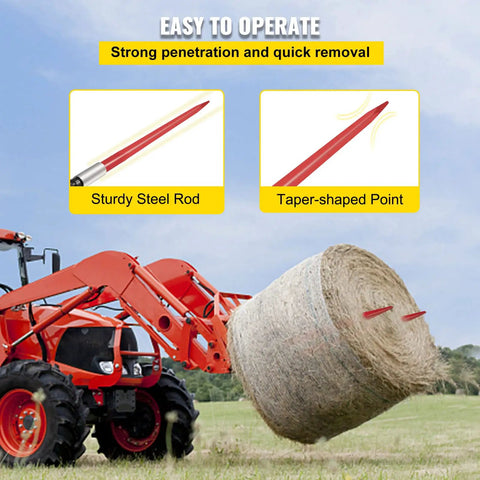 Beefy 39 Inch Hay Bale Spear With 3000 Lbs Capacity Quick Attach Square Hay Bale Fork For Buckets And Tractors Red Coated Steel