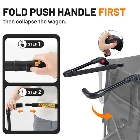Steps to fold handle of Push And Pull Double Decker Wagon With 400 Liter Capacity And 450 Pound Load for easy customization.