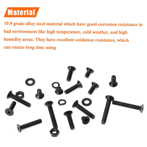 560 Pc M3 To M20 Countersunk Socket Cap Screws Kit With Hex Nuts, Lock Washers And Flat Washers scattered on white background