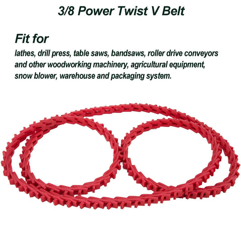 3/8 Inch Power Twist V Belt, 5 Feet Adjustable Link Drive Belt for lathes, drill presses, red polyurethane construction
