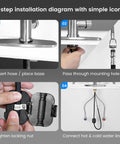 4-step installation diagram for Big Time Upgrade Pull Down Kitchen Sink Faucet Featuring Four High Pressure Spray Modes In Durable Brushed Nickel.