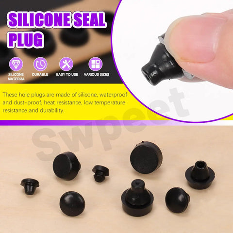 Close-up of silicone seal plug from 70Pcs Rubber Silicone Push In Bumpers Feet Kit With Ridged Stem For 3mm To 8mm Holes.