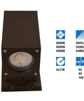 Square LED Outdoor Wall Mount Up and Down Light 33W 5000K Bronze DLC Listed 3,489 Lumens UL Wet Location front view