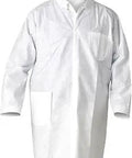 Front view of A20 Breathable SMS Fabric Lab Coat With Chest And Hip Pockets For Particle Protection Lightweight Antistatic White X Large