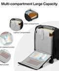 underseat carry-on luggage 16 inch with compartments showcasing laptop sleeve, main compartment, and mesh pockets