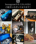 Collage of durable steel angle tool box with narrow profile in blue and various uses including storage and organization.