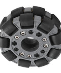 100mm Double Plastic Omnidirectional Wheel For Robotic Platforms Beefed Up Nylon Core With Rubber Rollers And Brass Tube Bearings 20kg Carrying Capacity Replacement Kit For Robot Racing And DIY Builds front view