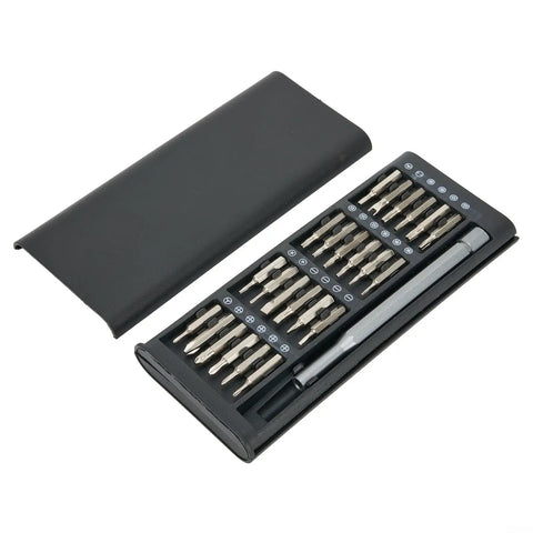 Cool 24 In 1 Precision Magnetic Screwdriver Kit With Aluminum Handle And Nickel Plated Bits For Phone PC Repair, Eyeglasses, Watches, And Electronics Fixing Jobs That Feel Like A Pro Move, open case