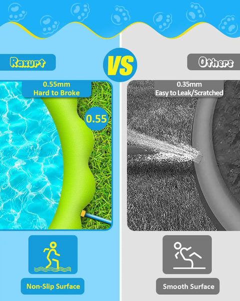 67 Inch Anti Slip Splash Pad For Kiddos And Dogs Thickened Zero Point Five Five Millimeter Durable Backyard Water Play Mat Colorful Summer Outdoor Toy No Slip Surface For Safe Wet Fun On Lawn Pool Garden comparison with other product showing thickness and surface material differences