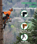 Heavy Duty Alloy Steel Tree Climbing Spikes Set With 350 Lb Load Capacity And Safety Seat in use by climber with comfort features