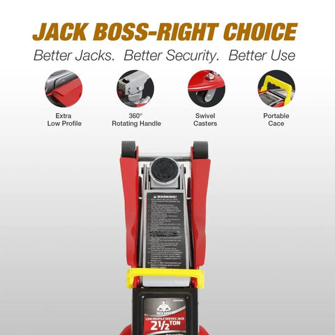 Front view of Floor Jack 2.5 Ton Hydraulic Low Profile Trolley Car Jack With Portable Storage Case and 360 Degree Swivel Casters