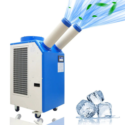 Heavy Duty Portable Air Conditioner 18,700 BTU Industrial Spot Cooler With 780 m3/h Airflow 220V 1800W double column design with two vents.