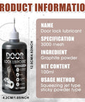 Dry Graphite Lock Lubricant Powder, 100ml bottle for sticky locks, label details ingredients, size, and usage method.