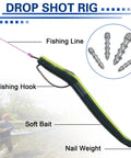 Pro Grade Nail Weights Kit For Bass Fishing 45 Piece Pencil Sinker Set shown in a drop shot rig setup with labeled parts