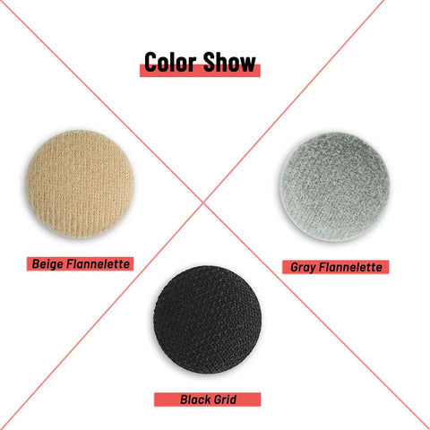 Various color options for 65 Piece Car Roof Headliner Repair Kit With 262 Snap Rivets And Retainer, showing Beige Flannelette, Gray Flannelette, Black Grid.