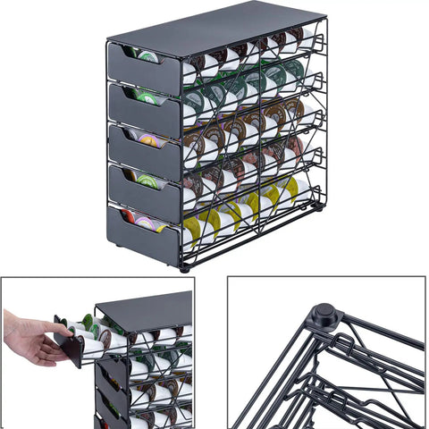 Countertop K Cup Holder Organizer With 105 Pod Capacity, 5 Tiers Of Tilted Slots, showing space-saving design and durability.