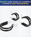 Three stainless steel cable clamps with rubber cushions from 52 Pcs Cable Clamps Assortment Kit In Six Sizes.