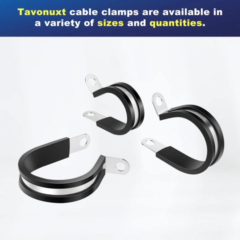 Three stainless steel cable clamps with rubber cushions from 52 Pcs Cable Clamps Assortment Kit In Six Sizes.