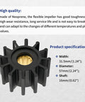 Water Pump Impeller 2-1/4 Inch For Volvo Penta Johnson And Sierra Marine Engines 4.3L 5.0L 5.7L installed view with specifications