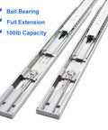 Close-up of Six Pairs Of 22 Inch Soft Close Full Extension Drawer Slides With Side Mount Ball Bearings, zinc finish.