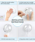 Installation instructions for Clear Suction Cup Hooks Set Of 6 For Shower, Small Yet Mighty, Heavy Duty Removable And Reusable.