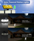 Outdoor Solar Lights With Motion Sensor, Triple Head Design Covers 270 Degree Wide Lighting, shown illuminating a driveway with motion sensors.