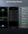 App recording settings for AI Wireless Lavalier Microphone For iPhone Android Camera And PC with noise reduction features.