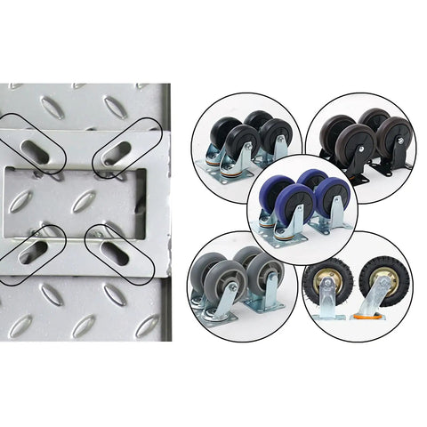 Ultra Rugged Heavy Duty Steel Platform Hand Truck Foldable Four Wheel Dolly Trolley wheel set showcasing diverse wheel types for smooth moving.