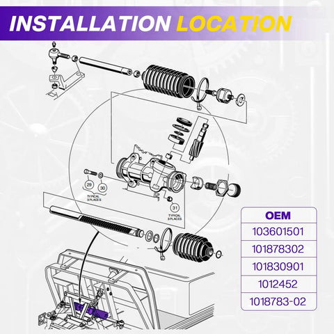 Exploded view of DS Steering Gear Box Assembly For Golf Cart Fits Carryall Turf 1984 Up Gas Electric Models Installation Guide