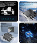 Collage of 700W Grid Tie Micro Inverter with MPPT showcasing protection, temperature control, LED indicators, and circuit board