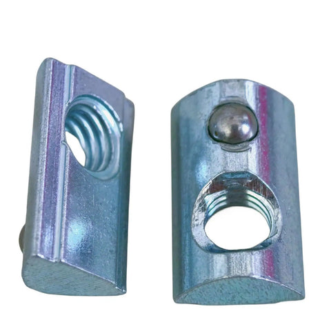 Close-up of Durable 1045 Steel Ball Spring T Nut Roll In With Zinc Finish for One Quarter Twenty Thread Fits Fifteen Series and Forty Series