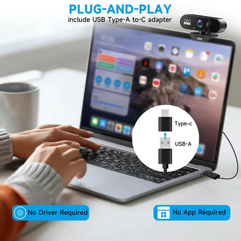 Plug And Play 4K Webcam Delivers Pristine Video Clarity And Smooth Audio For Stress Free Streaming Rock Solid Compatibility fits on laptop.