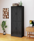 Boss Black Wood Storage Cabinet With Four Doors And Adjustable Shelves in a modern living room setting